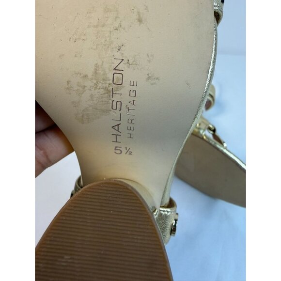 Halston Heritage Mica Sandal Womens Size 5.5M Gold & Bronze Studded Block Heel - Picture 11 of 15